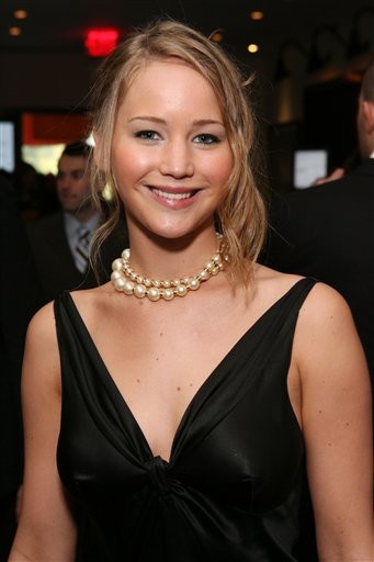 Younger pics of Jennifer Lawrence showing cleavage in a sexy black dress.
